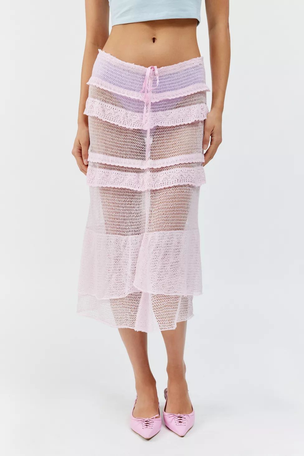 UO Aliaya Sheer Knit Midi Skirt | Urban Outfitters (US and RoW)