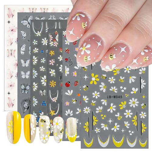 6 Sheets Flower Nail Art Stickers Decals, 3D Butterfly Nail Stickers for Nail Art, Colorful Flowers Bee Butterflies Nail Art Supplies Self-Adhesive Nail Decals for Women DIY Nails Designs Decoration | Amazon (US)