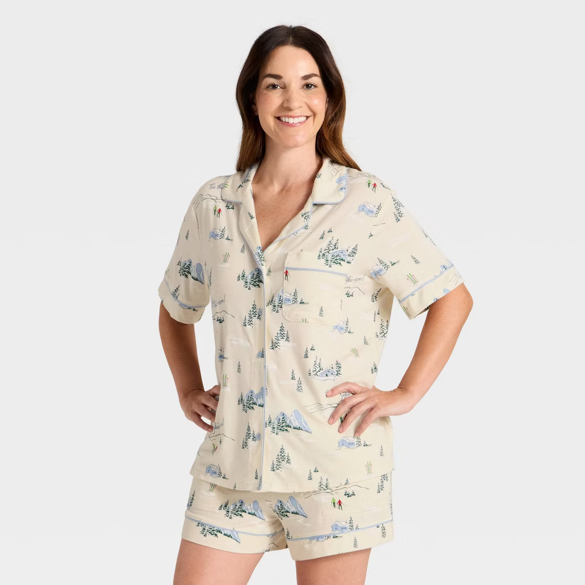 Women's Cloud Knit Modal Notch Collar Short Sleeve Top and Shorts Pajama Set - Auden™ Cream 'Ti... | Target