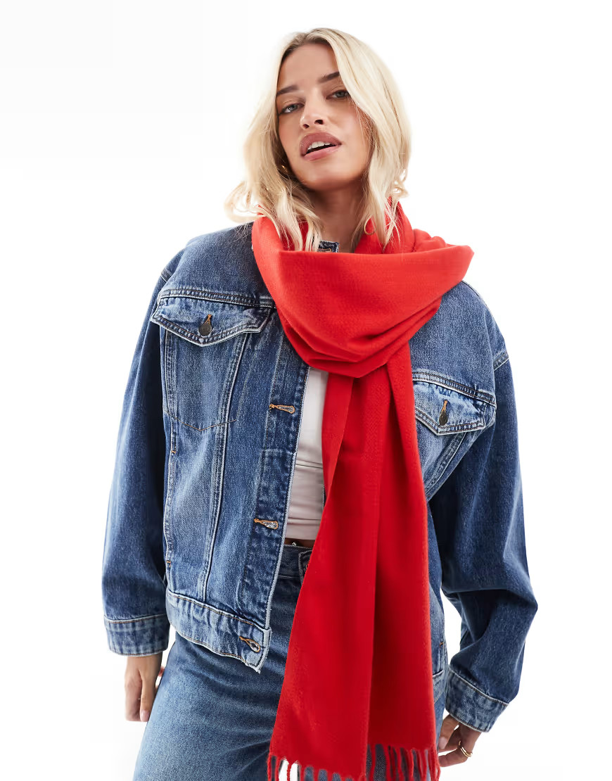 ASOS DESIGN woven tassels scarf in red-Green | ASOS (Global)