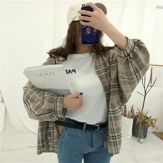Plaid Shirt Khaki - One Size | YesStyle Global