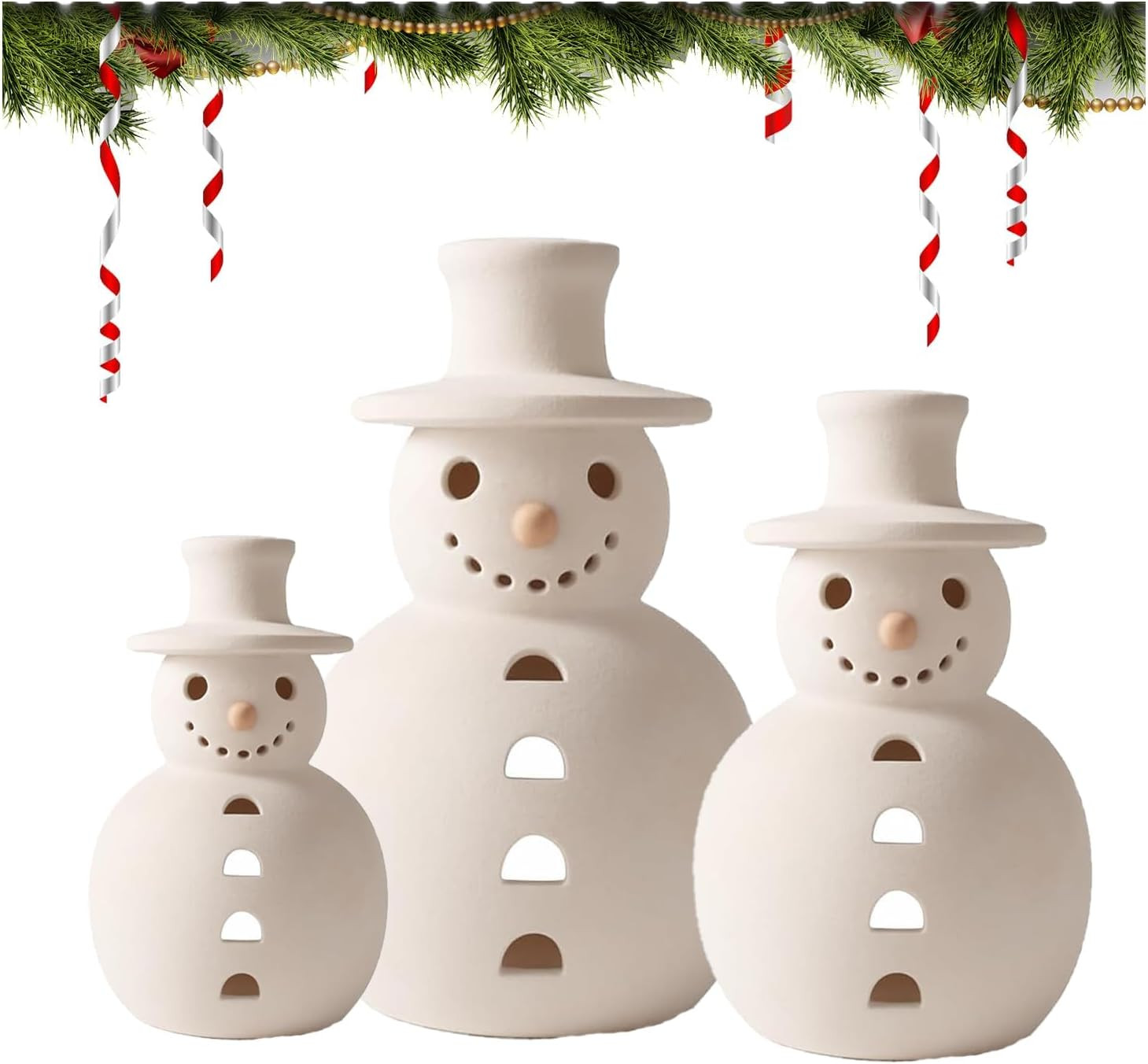 3PCS Handmade Terracotta Snowman Figurine(S+M+L), White Clay Winter Christmas Decor, Unique Holid... | Amazon (US)
