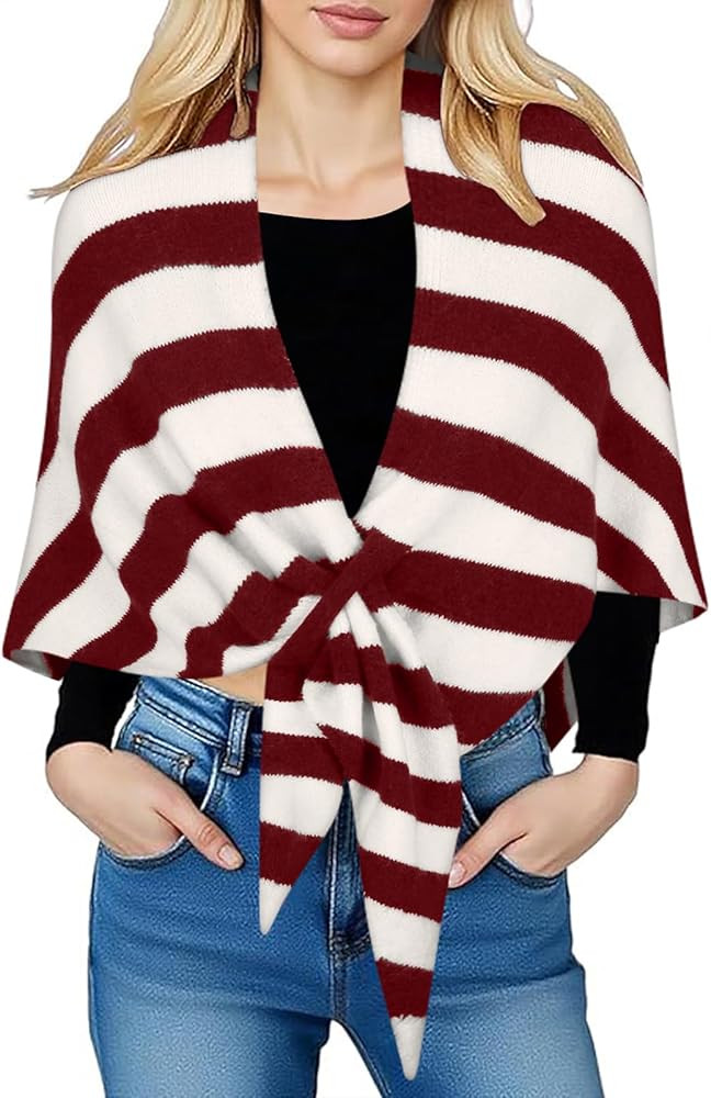 Viracy Shawl Wraps for Women Wine Red Stripe Knitted Shawls and Wraps Winter Scarf Cape Pashmina ... | Amazon (US)