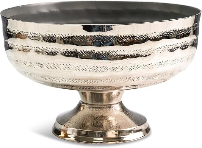 India Handicrafts 71260 Round Hammered Texture with Pedestal Base Silver Tone 10 x 10 Inches Alum... | Amazon (US)