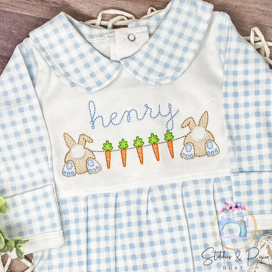 Baby Boy First Easter Outfit/monogrammed Personalized Footie/bunnies in a Row/baby Shower Gift/ne... | Etsy (US)