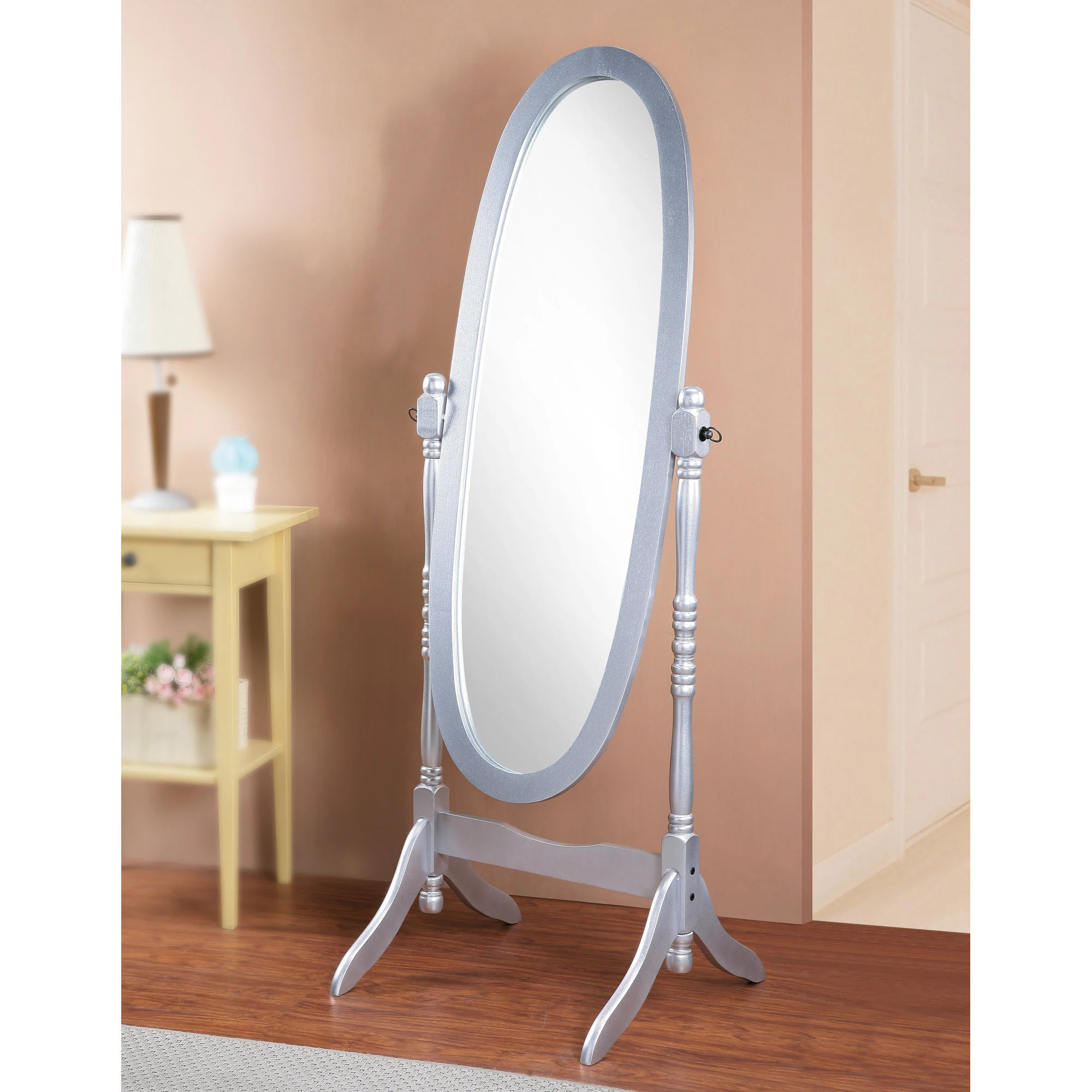 Misopily Traditional Queen Anna Style Wood Floor Cheval Mirror Silver Finish Full Length Tilting Oval Glass Freestanding 59.25 in H one_size | Lowe's
