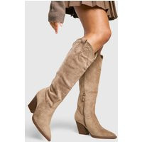 Womens Tab Detail Western Cowboy Boots - Beige - 10 | boohoo (US & Canada)