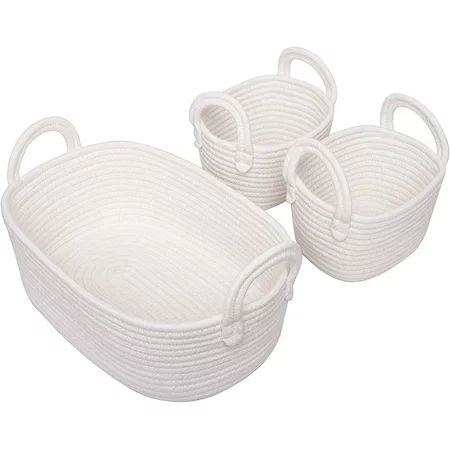 Woven Basket Set of 3 - White Rope Storage Baskets Small Nursery Baskets for Baby Kid Toys Soft Cott | Walmart (US)