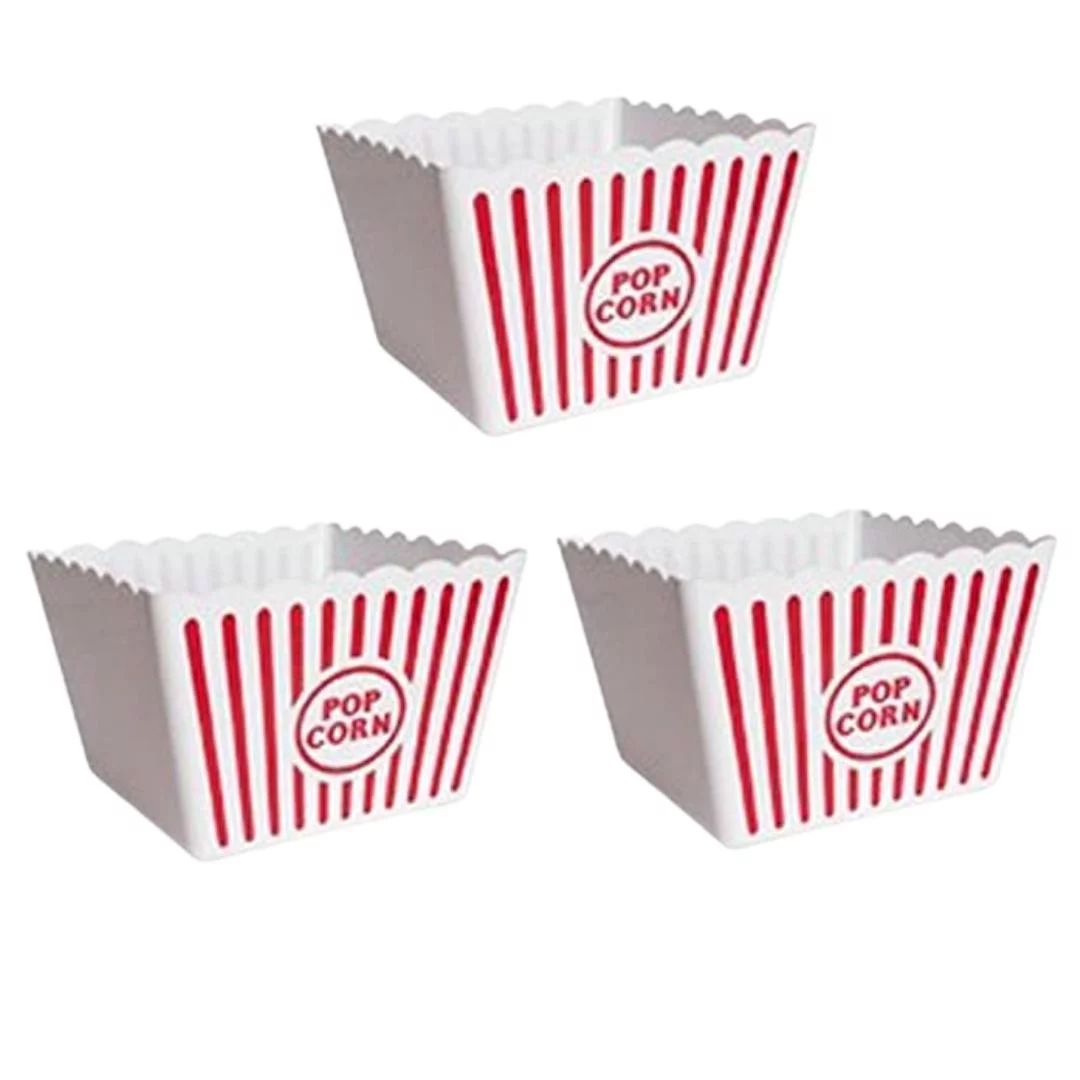 Retro Popcorn Set Bowl Plastic Classic Tub Red & White Striped Square Container Movie Night Theat... | Walmart (US)