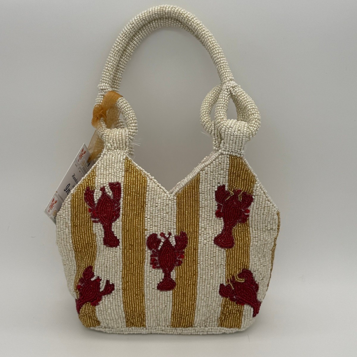 Handcrafted Beaded Lobster Handbag Gold White Striped Nautical Handle Bag NEW | eBay | eBay US