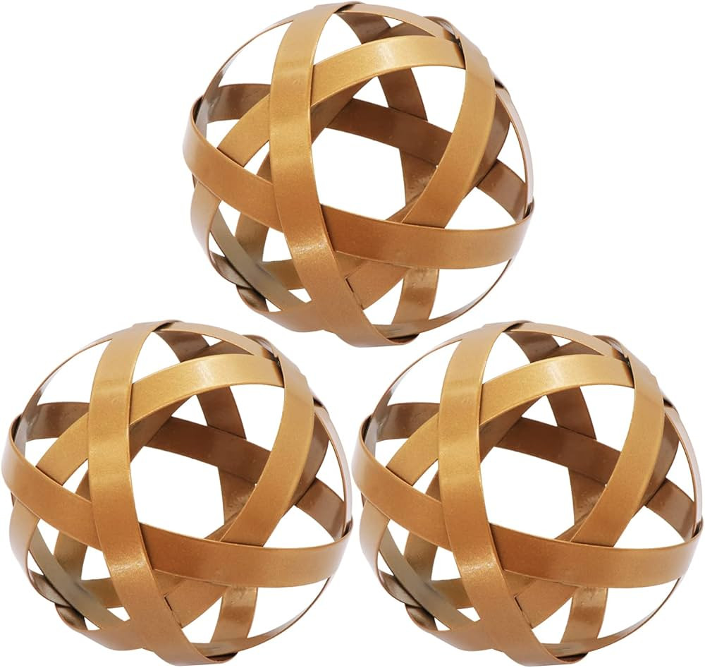 3.3 Inch Decorative Spheres Set of 3, Metal Band Decorative Balls Orbs Metal Spheres Home Decor A... | Amazon (US)
