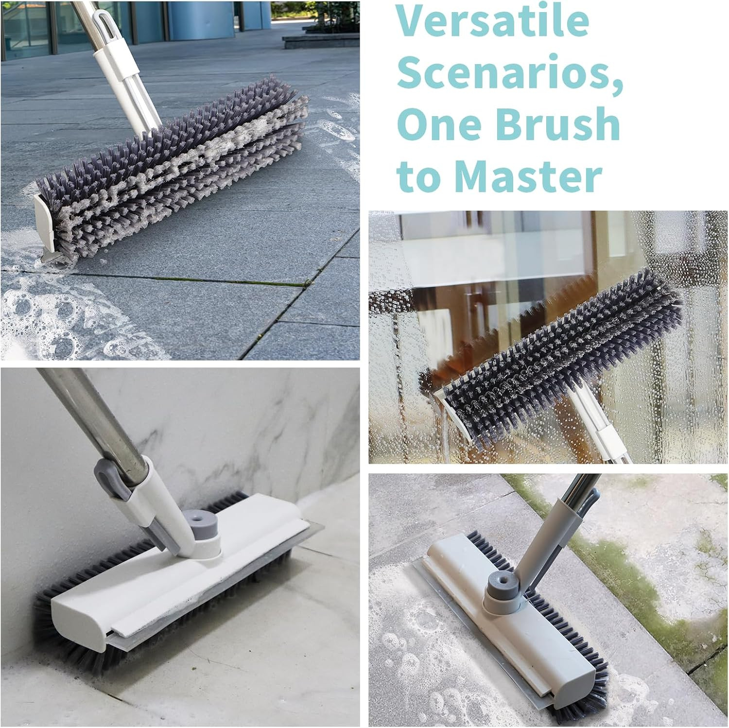 Floor Scrub Brush with Long Handle, 3 in 1 Scrape and Heavy-Duty Stiff Bristle Scrubber Brush Bro... | Amazon (US)