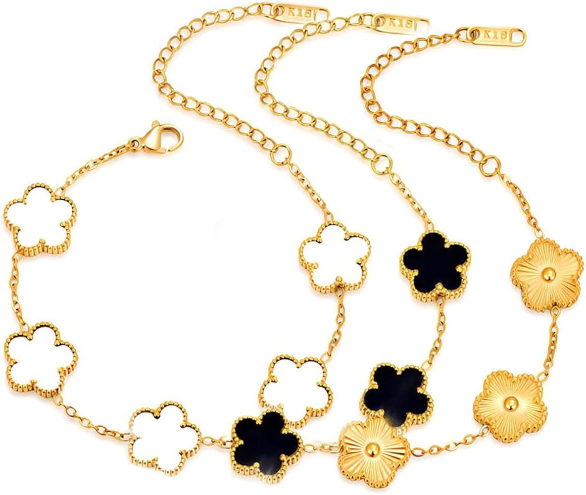 18K gold-plate Five Leaf Grass Bracelet Link Bracelets Four Leaf Clover Bracelet Lucky Bracelets ... | Amazon (US)