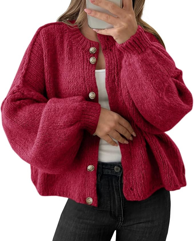 Saodimallsu Womens Oversized Cardigans Button Up Long Lantern Sleeve Chunky Knit Casual Soft Fall... | Amazon (US)