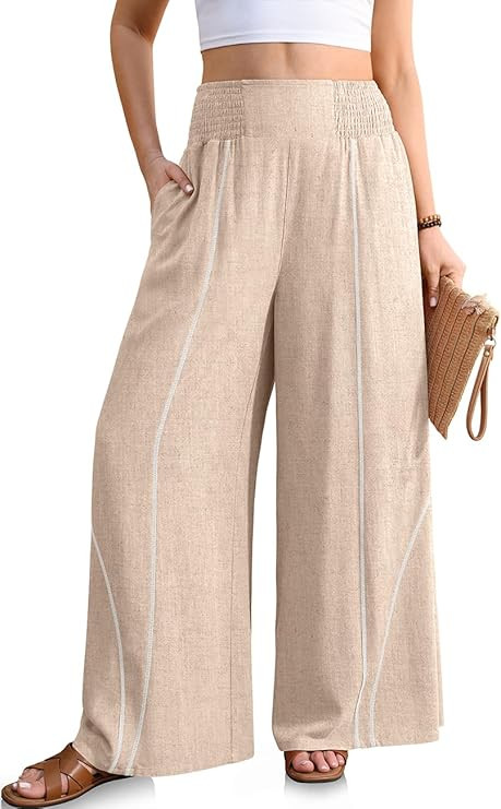 TARSE Womens Wide Leg Linen Pants Summer Casual High Waisted Lightweight Flowy Palazzo Pants with... | Amazon (US)