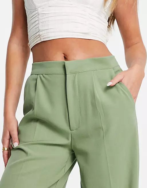 Pull&Bear mid waist loose fitting pants in green | ASOS (Global)