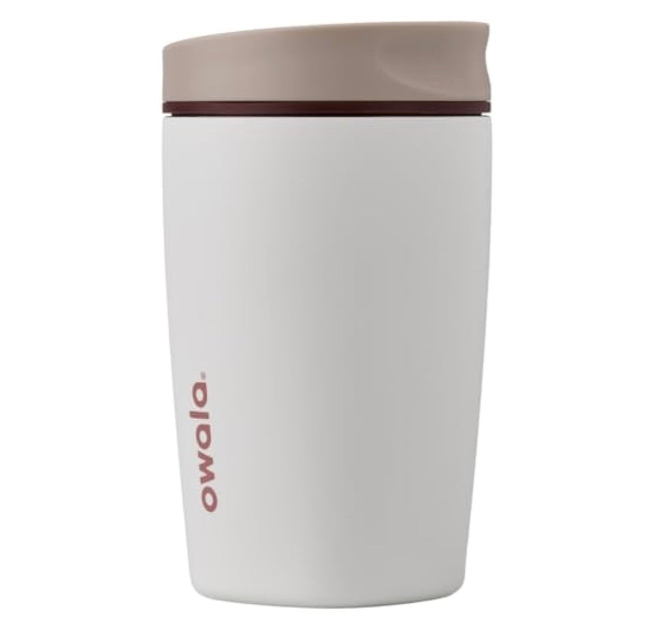 Owala SmoothSip Slider Insulated Stainless Steel Coffee Tumbler, Reusable Iced Coffee Cup, Hot Coffee Travel Mug, BPA Free 12 oz, Tan/White (Vanilla Bean