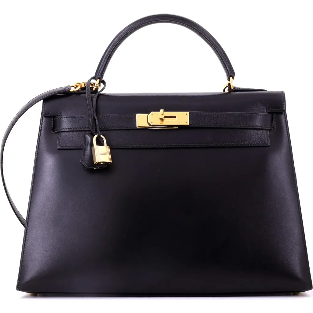 Pre-Owned Hermes Kelly Handbag Black Box Calf with Gold Hardware 32 in Noir at Nordstrom, Size Medium | Nordstrom