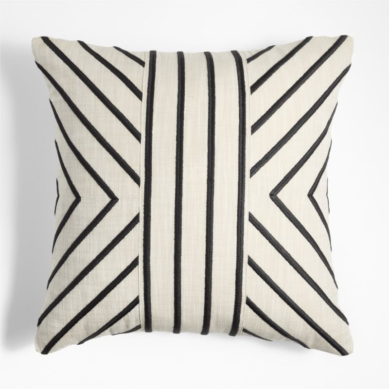 Embroidered Organic Cotton 23"x23" Ink Black Throw Pillow by Lisa Whittington with Down-Alternati... | Crate & Barrel