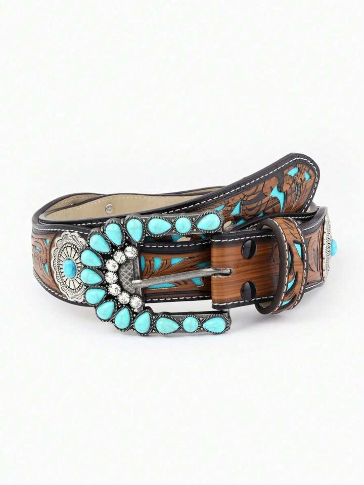 1pc Trending European And American Western Style Turquoise Carved Belt, Can Be Matched With Vinta... | SHEIN