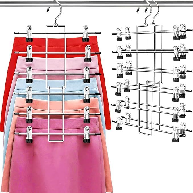 Hangers,Pants Hangers,Space Saving Hanging Closet Organizer - 6 Tiers Skirt Hangers with 360° Sw... | Amazon (US)