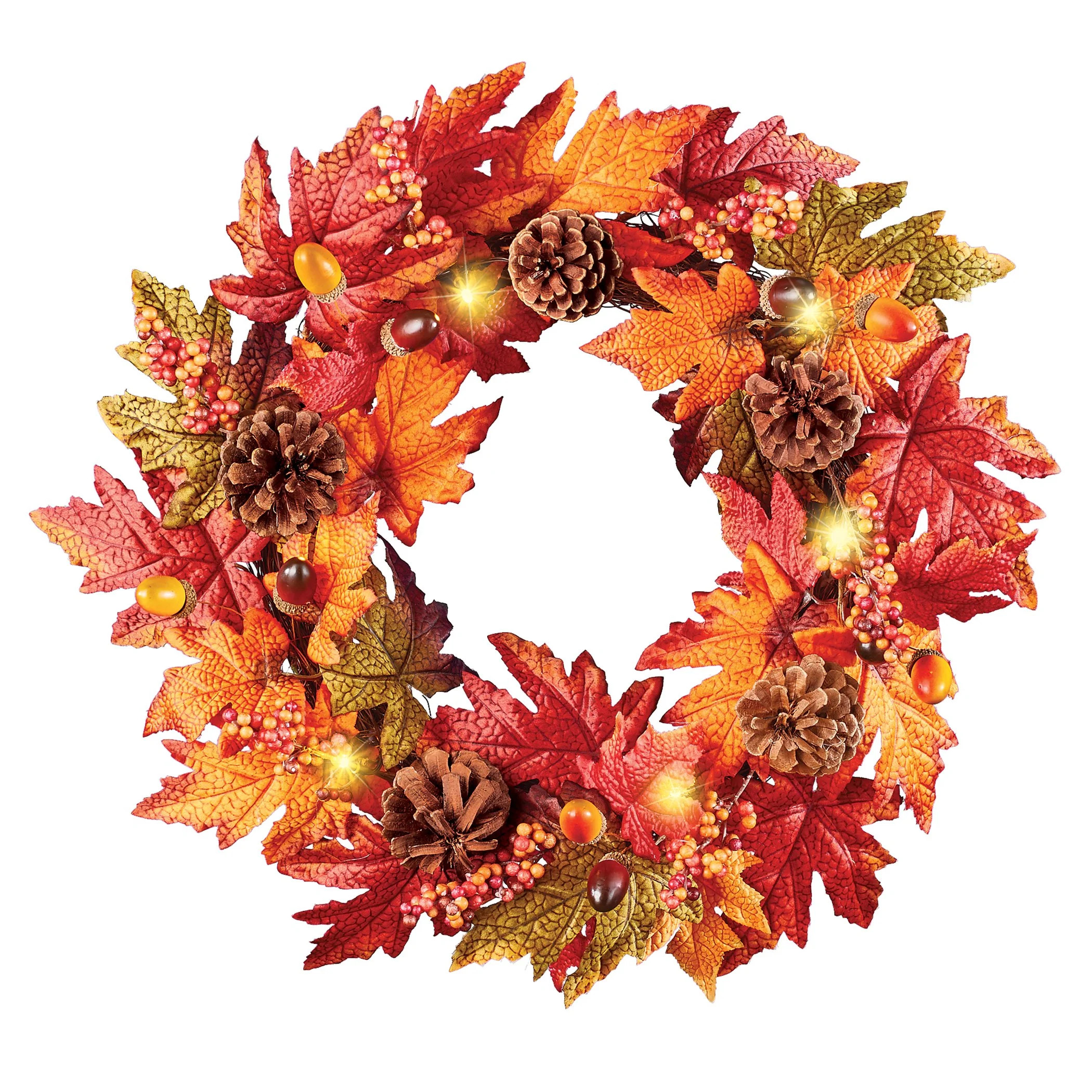 LED Lighted Outdoor Fall Leaves Autumn Wreath - Walmart.com | Walmart (US)