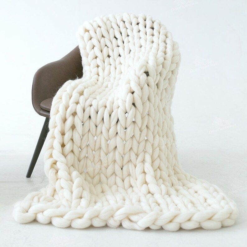 White Chunky knit blanket, giant knit blanket, cozy throw blanket, chunky blanket, merino wool bl... | Etsy (US)