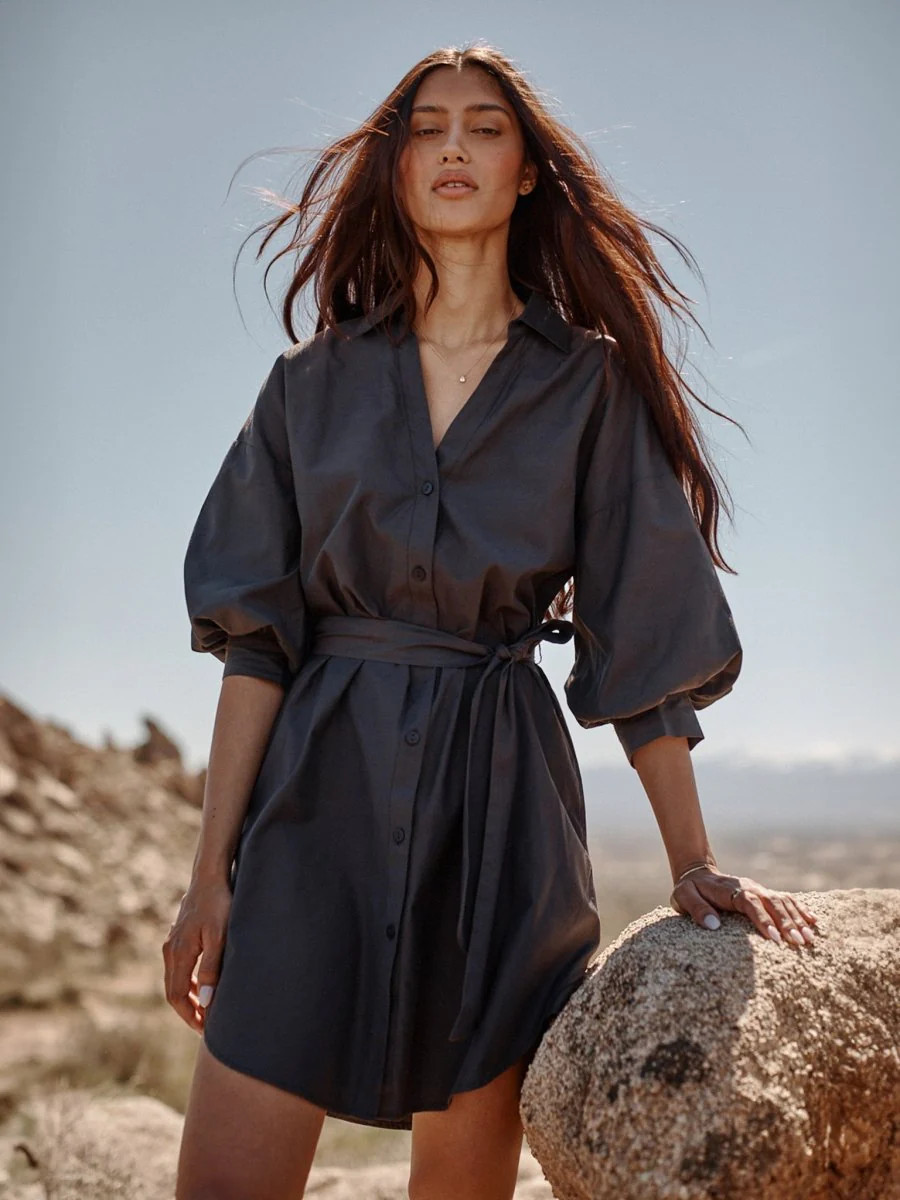 Brochu Walker | Women's Kate Belted Dress in Washed Black | Brochu Walker