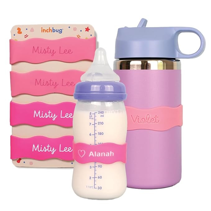 InchBug Orbit Labels Silicone Bottle Bands, 2 Color 4-Pack, Blushing Cheeks | Personalized reusab... | Amazon (US)