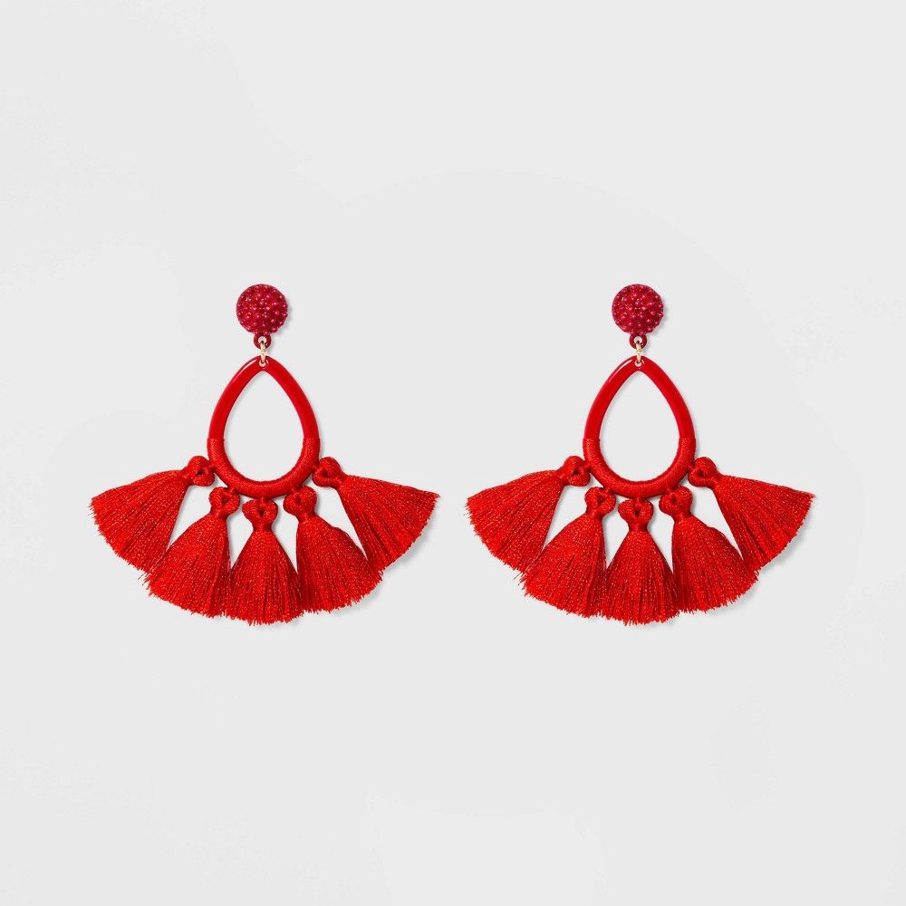 SUGARFIX by BaubleBar Tassel Fringe Hoop Earrings - Red, Women's | Target