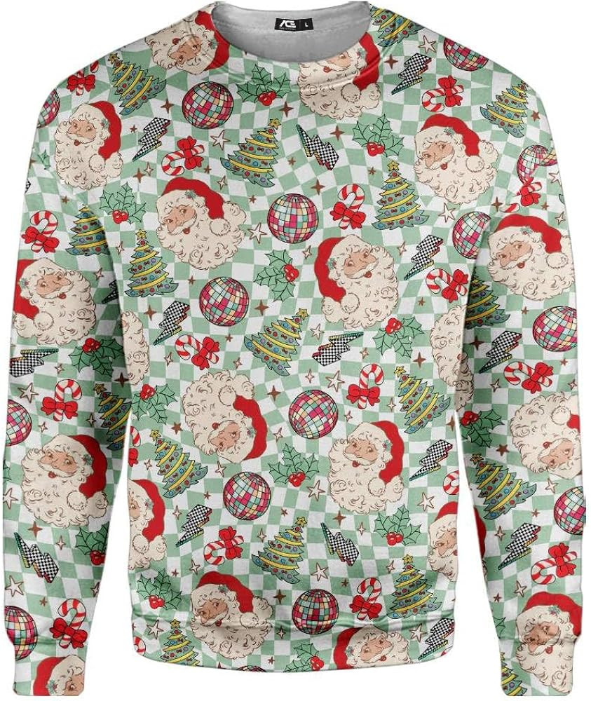 Funny 80s 90s Christmas Seamless Santa Retro All Over Print Sweatshirt Vintage Xmas Sweatshirt Pi... | Amazon (US)