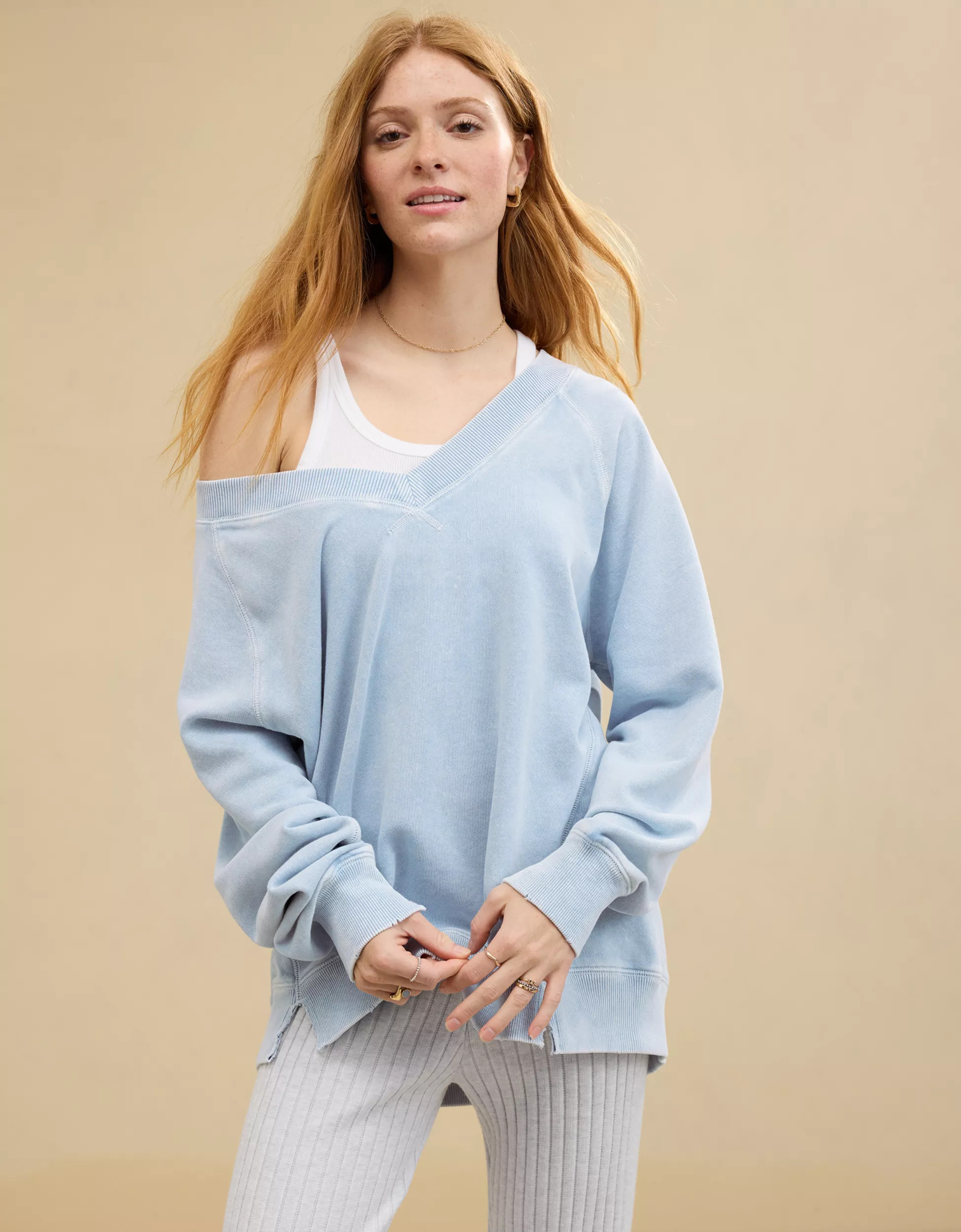 Aerie Downtime V-Neck Sweatshirt | American Eagle Outfitters (US & CA)