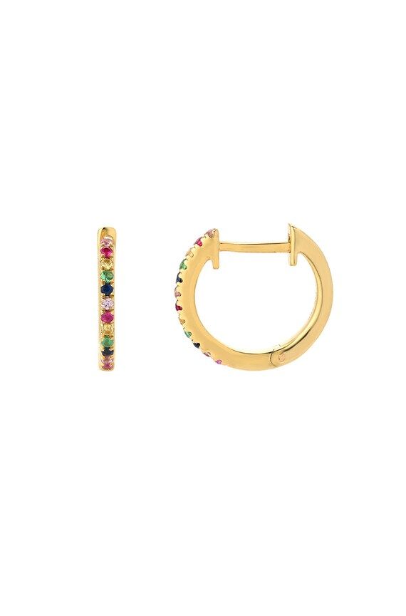 Rainbow birthstones huggies earrings 14k solid gold | Etsy | Etsy (US)