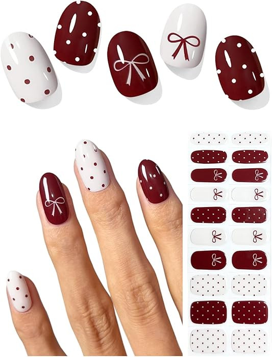 Semi Cured Gel Nail Strips (Polka Dot Bow), Valentine's Day, 20 Pcs Gel Nail Wraps, Stickers, Wor... | Amazon (US)