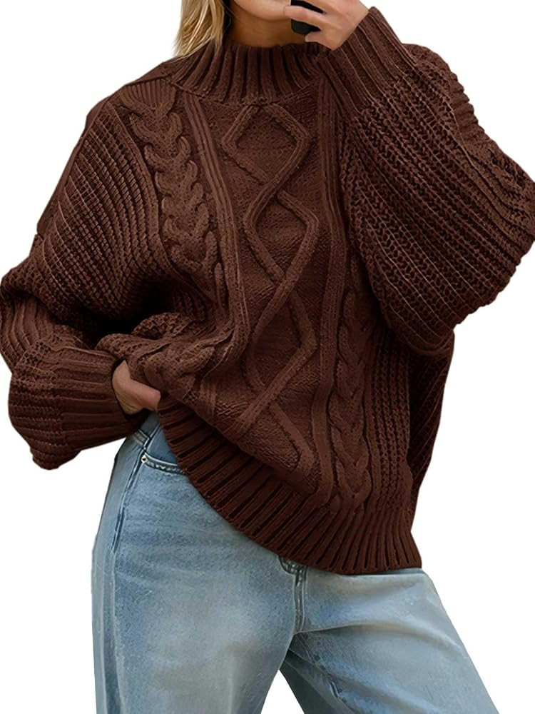 Saodimallsu Womens Oversized Cable Knit Sweaters 2025 Fall Winter Trendy Button Up Turtleneck Chu... | Amazon (US)