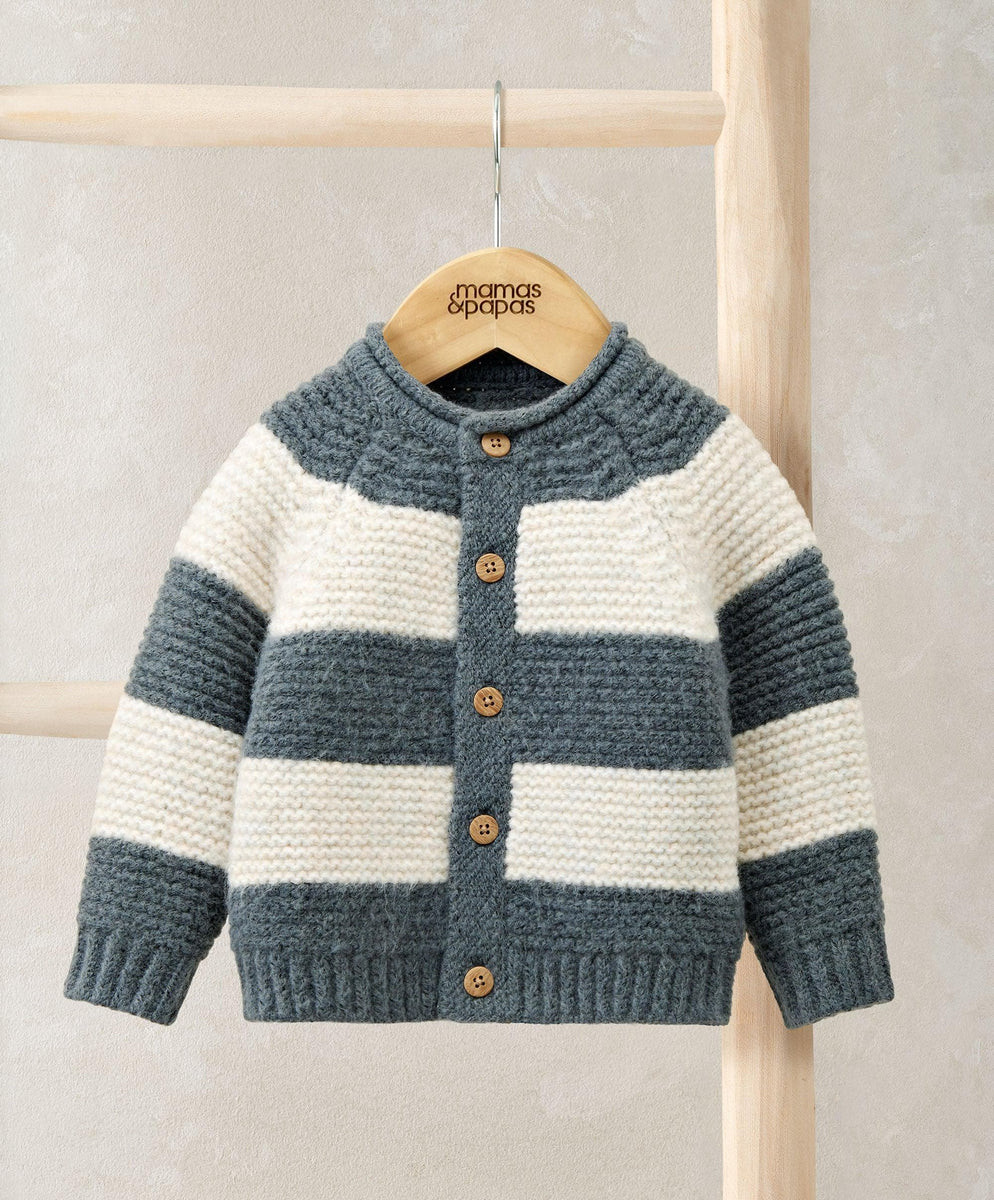 Striped Knit Cardigan with Raglan Sleeves - Blue | Mamas & Papas