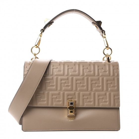 FENDI Calfskin FF Embossed Kan I Shoulder Bag Dove | Fashionphile