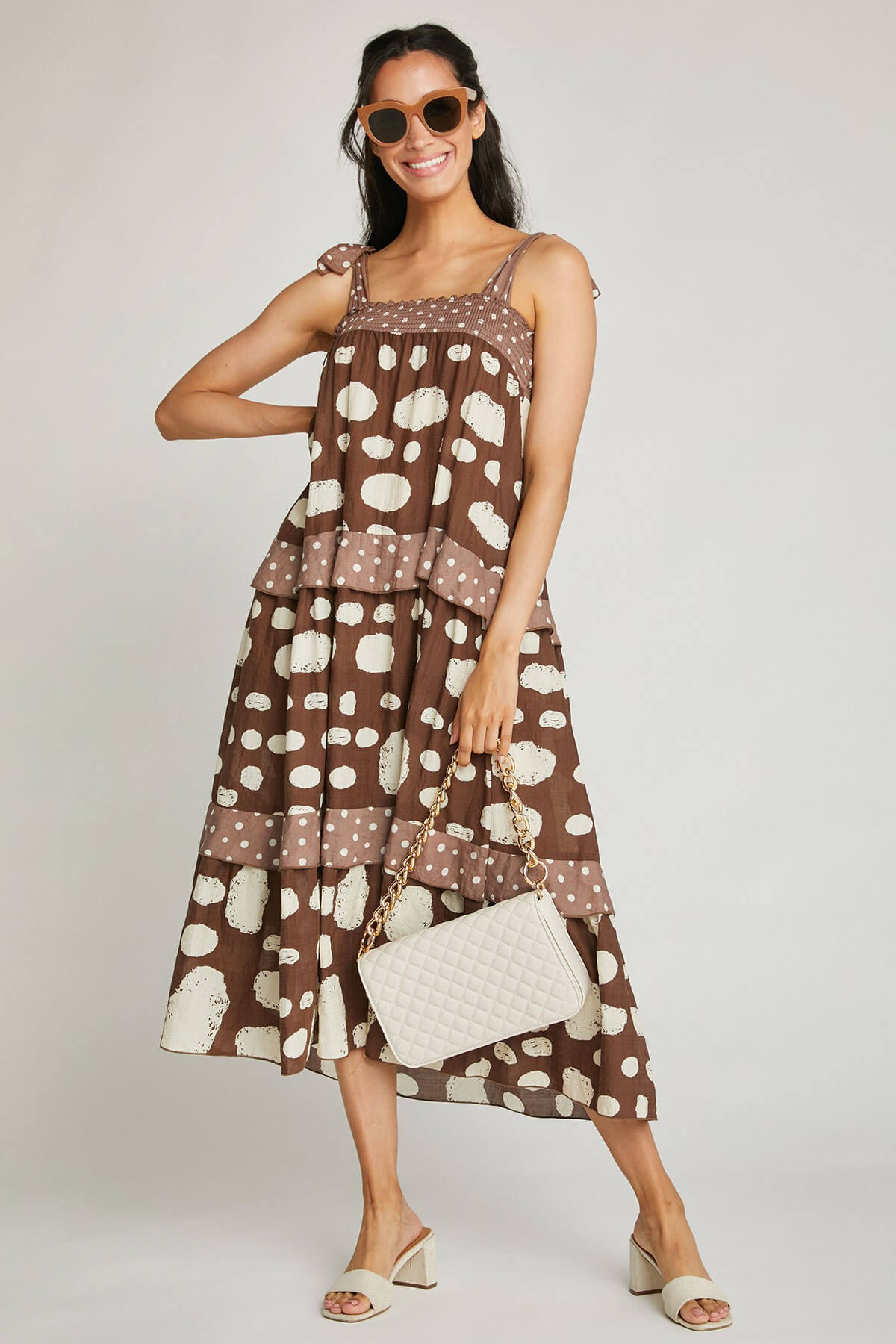 Bucketlist Mixed Pattern Tie Shoulder Dress | Social Threads