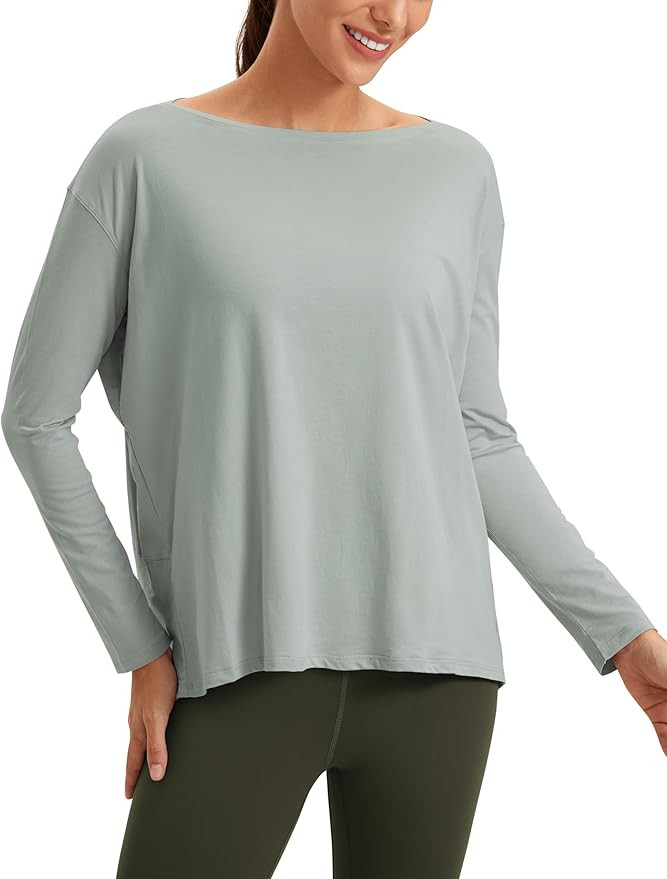 CRZ YOGA Pima Cotton Long Sleeve Workout Shirts for Women Loose Fit Athletic Yoga Shirt Casual Bo... | Amazon (US)
