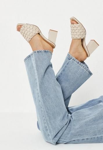 Cream Braided Block Heel Mules | Missguided (US & CA)