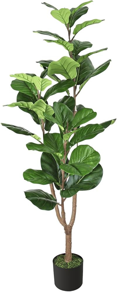 Artificial Fiddle Leaf Fig Tree 5.01FT Faux Fiddle Leaf Fig Tree Large Fake Plant in Pot Fig Arti... | Amazon (US)