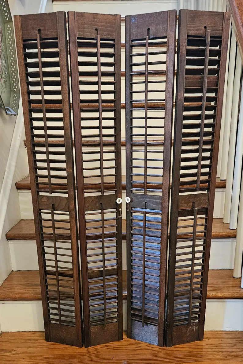 4 Vintage Shutter Panels Interior Wood Louver Shutters Window Treatment 44" Double Shutters Home ... | Etsy (Global)