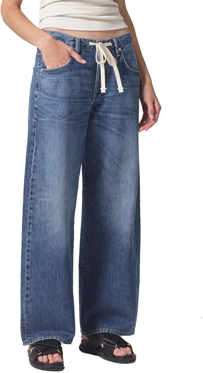 Women Wide Leg Jeans High Rise Drawstring Denim Pants Loose Boyfriend Baggy Trouser Jeans | Amazon (US)