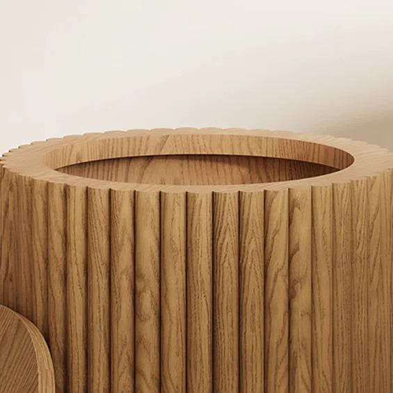 Hernest | 15 inch Cylindrical Solid Wood Side Table with Wheels & Storage | Hernest