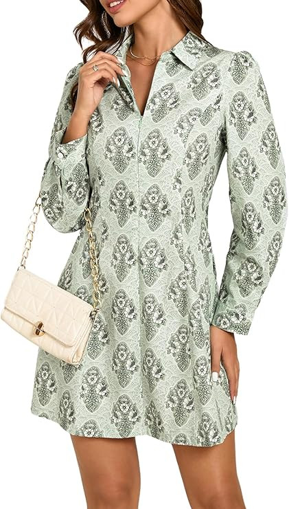 Women Floral Mini Dress 2026 Spring Puff Long Sleeve Zipper A line Dress for Women with Pockets | Amazon (US)