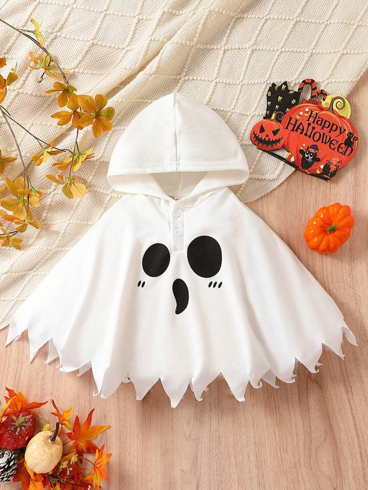 SHEIN Baby Boy Halloween Ghost Print Hooded Cape | SHEIN
