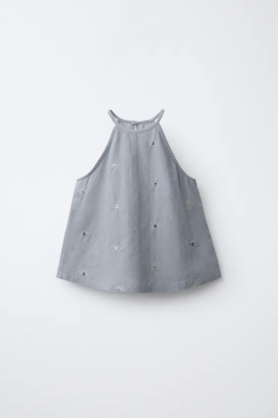 COTTON LINEN SEQUIN HALTER TOP | Zara US