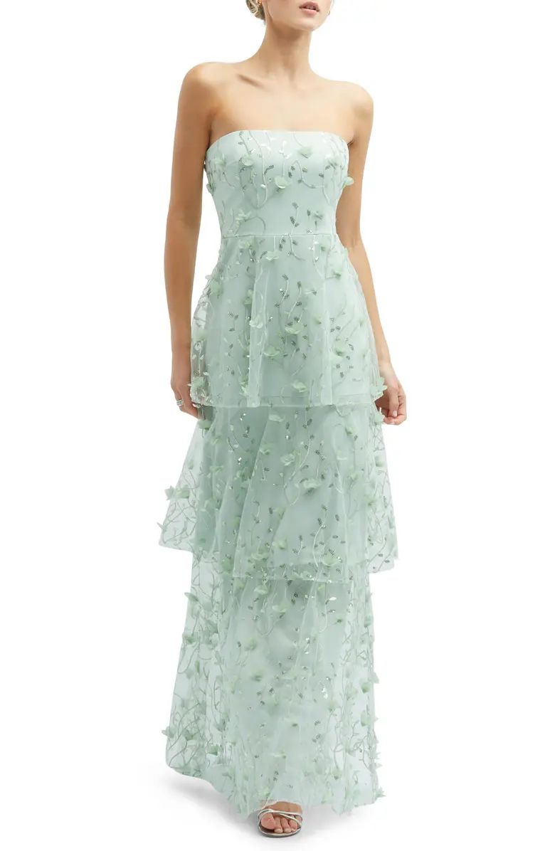 Sequin Embroidered Strapless Tiered Gown | Nordstrom