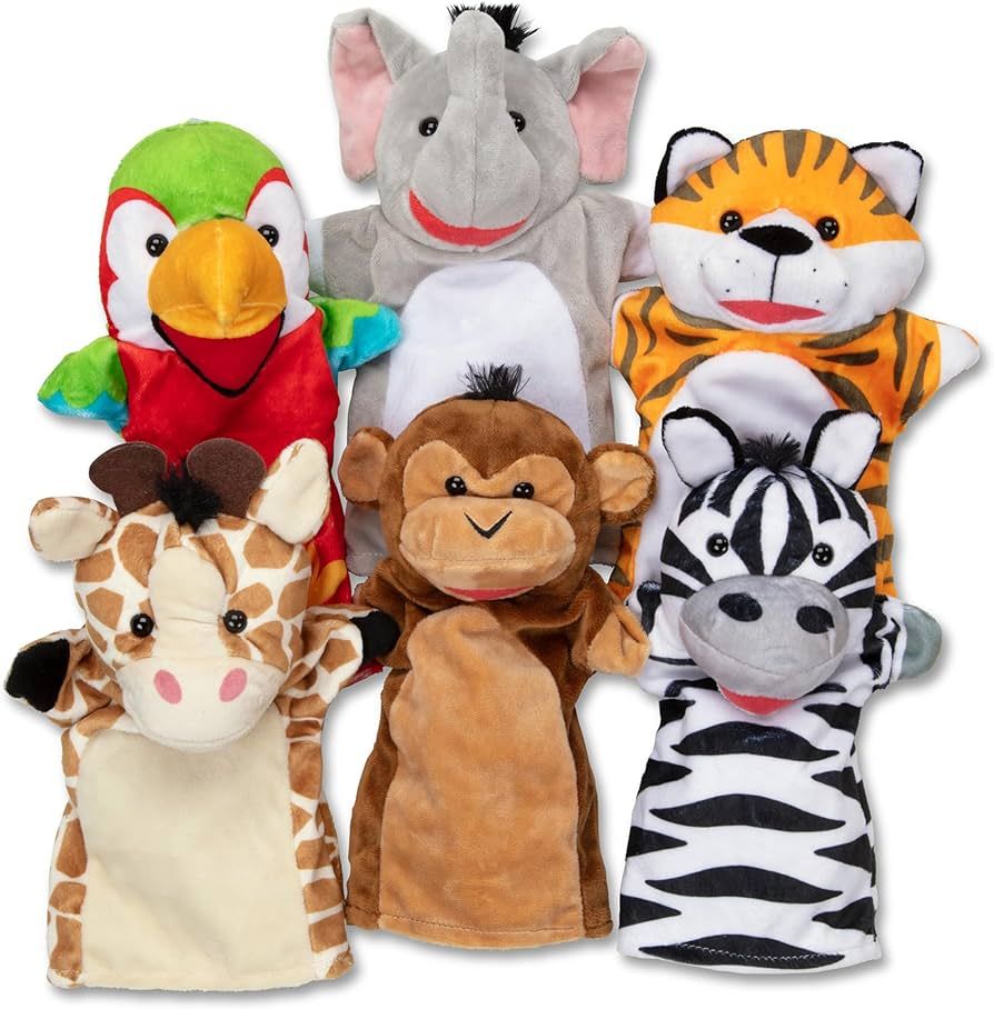 Melissa & Doug Safari Buddies Hand Puppets, Set of 6 (Elephant, Tiger, Parrot, Giraffe, Monkey, Z... | Amazon (US)