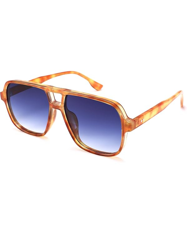Oversized Aviator Sunglasses for Women Men - Retro 70s Square Shades Sun Glasses | Amazon (US)